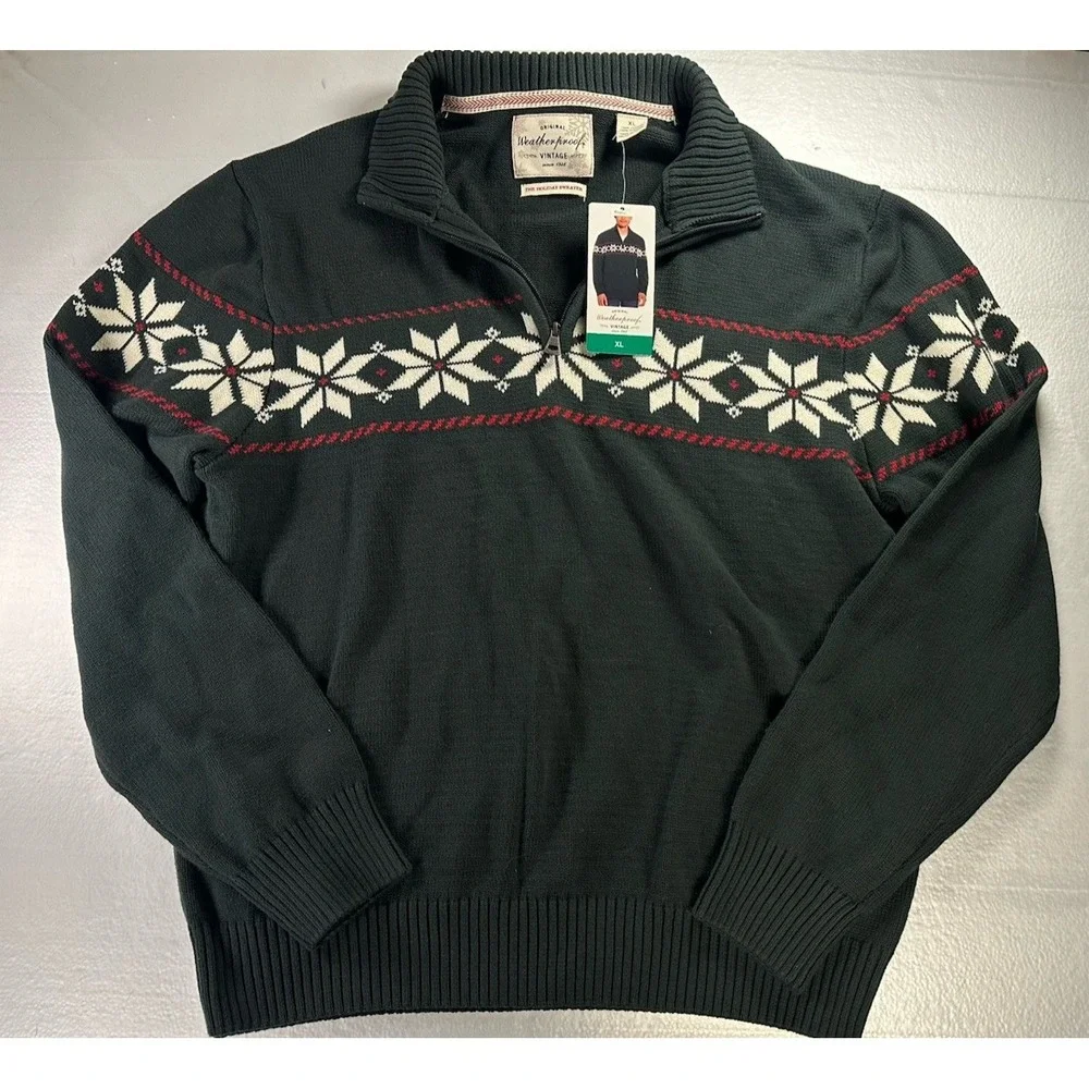 NWT Weatherproof Vintage The Holiday Sweater Mens Large 1/4 Zip Pullover